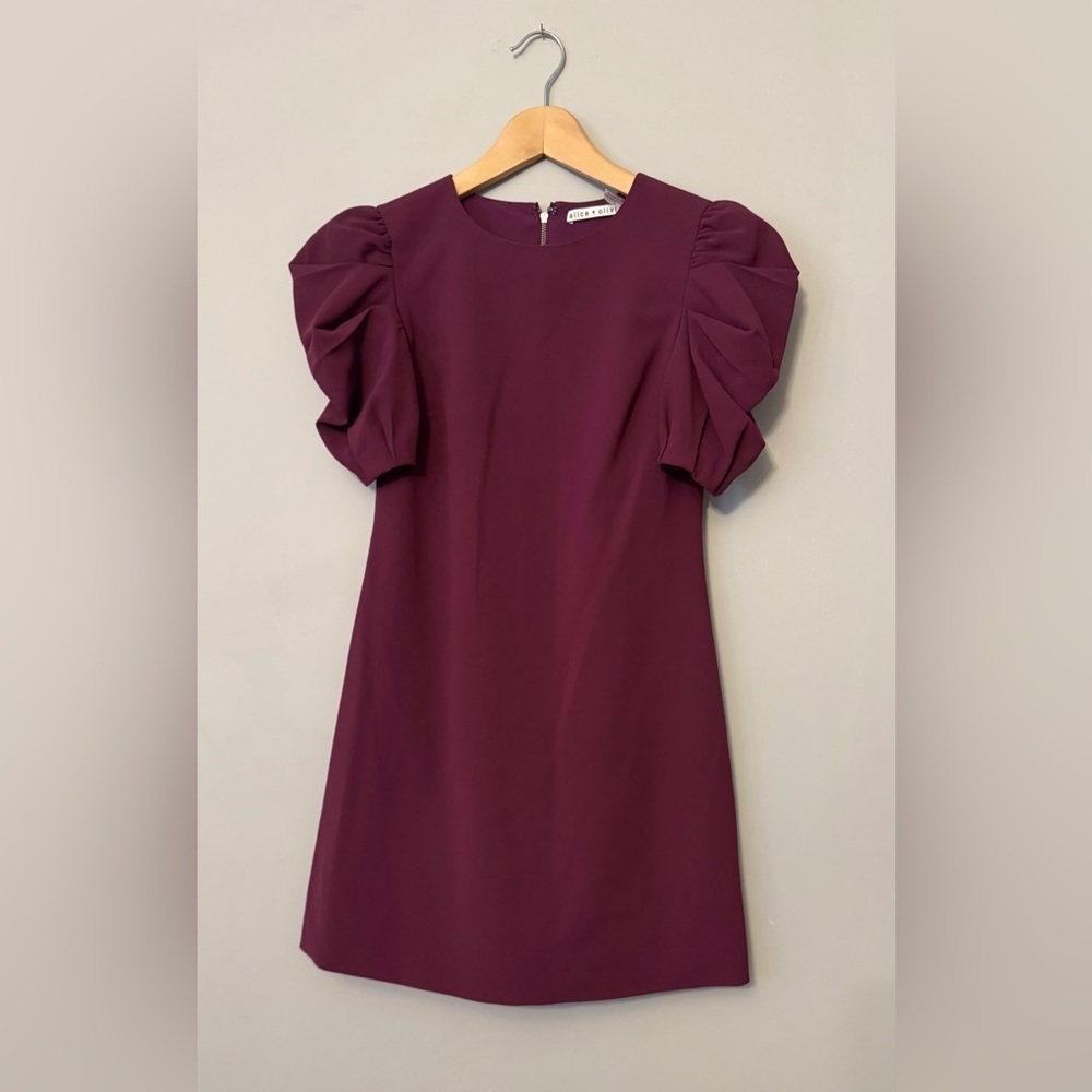 Alice + Olivia Hanita Purple Plum Puff Sleeve Dress Size 0